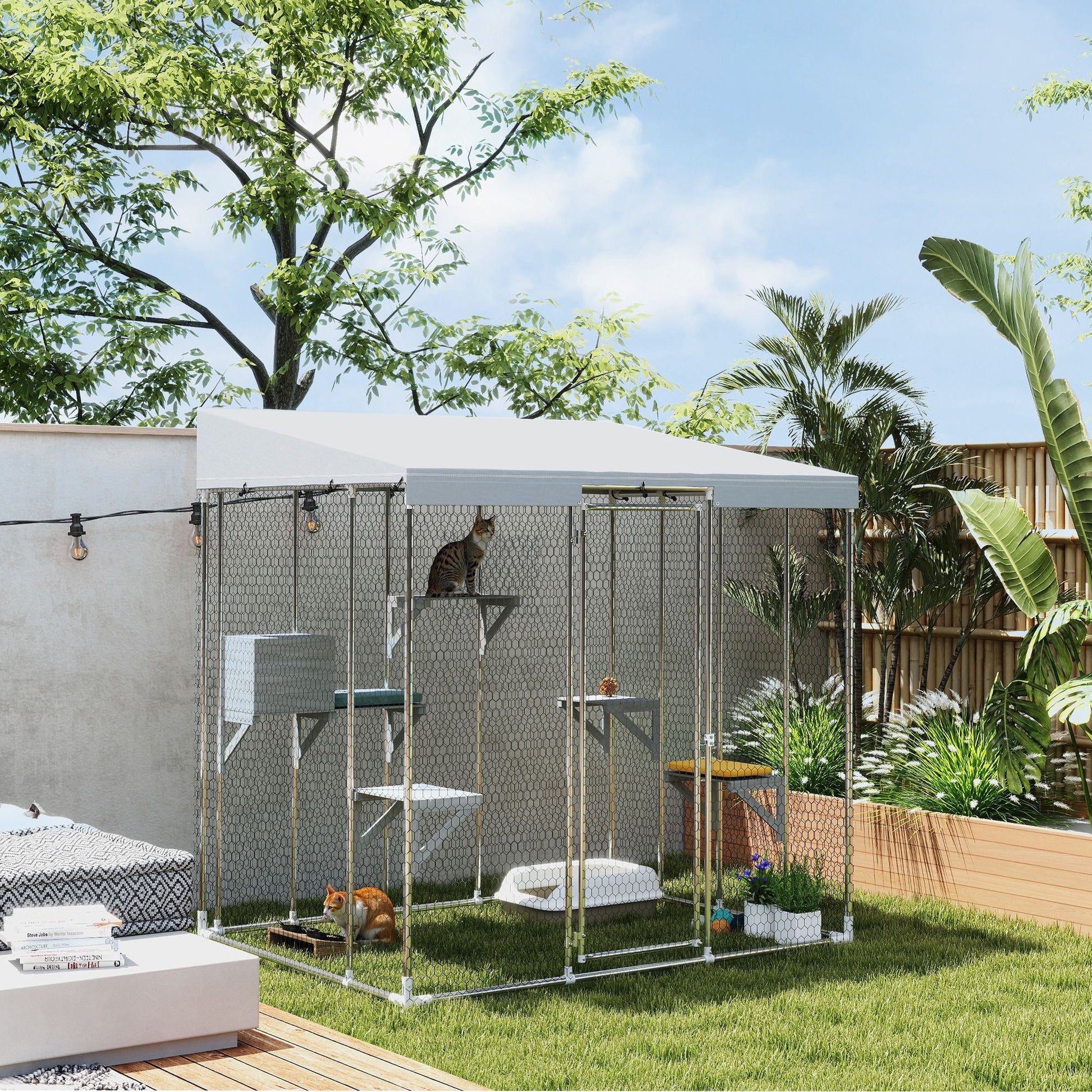 79" Galvanized Steel Large Catio with Waterproof Canopy, Sleeping