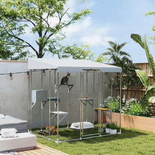 79" Galvanized Steel Large Catio with Waterproof Canopy, Sleeping