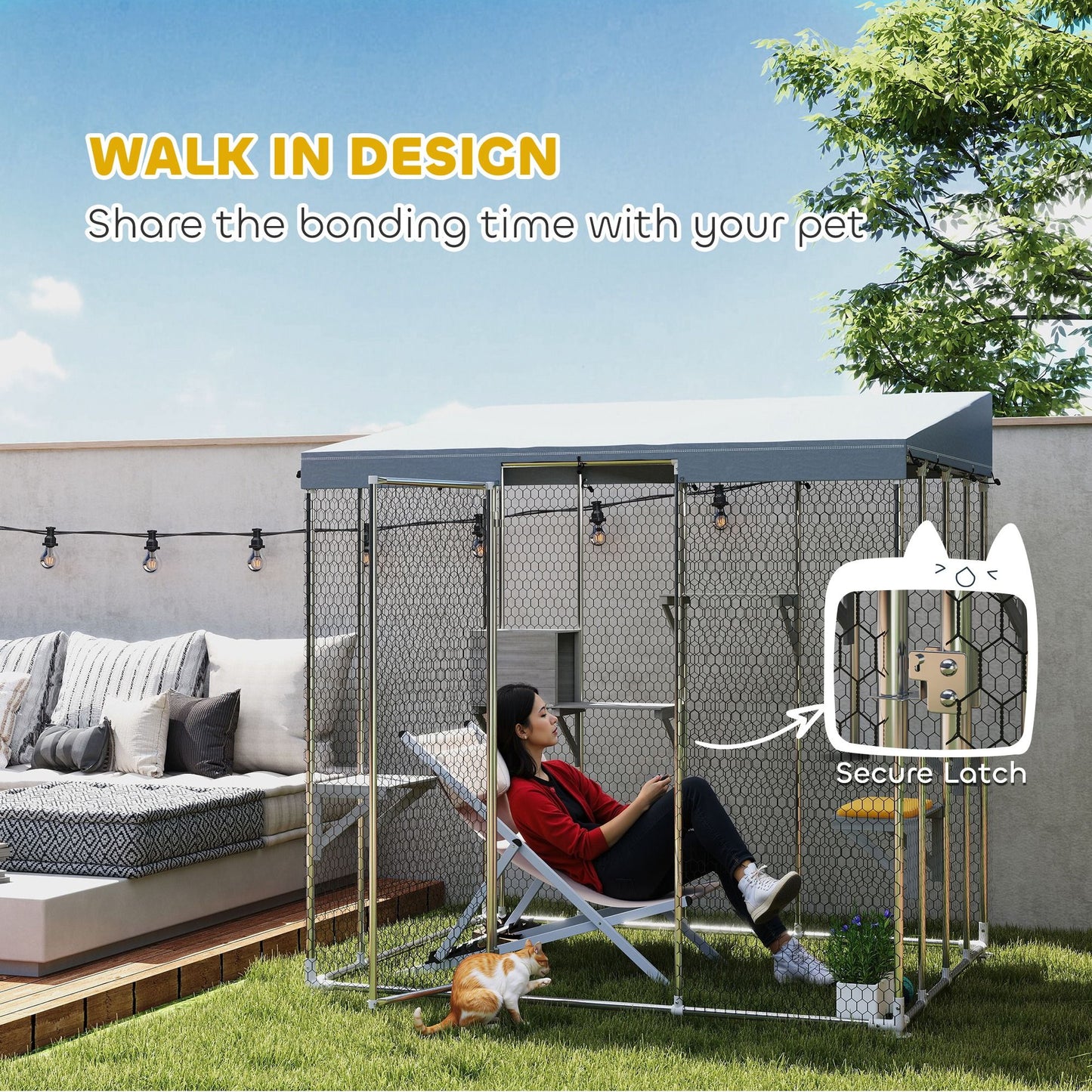 79" Galvanized Steel Large Catio with Waterproof Canopy, Sleeping