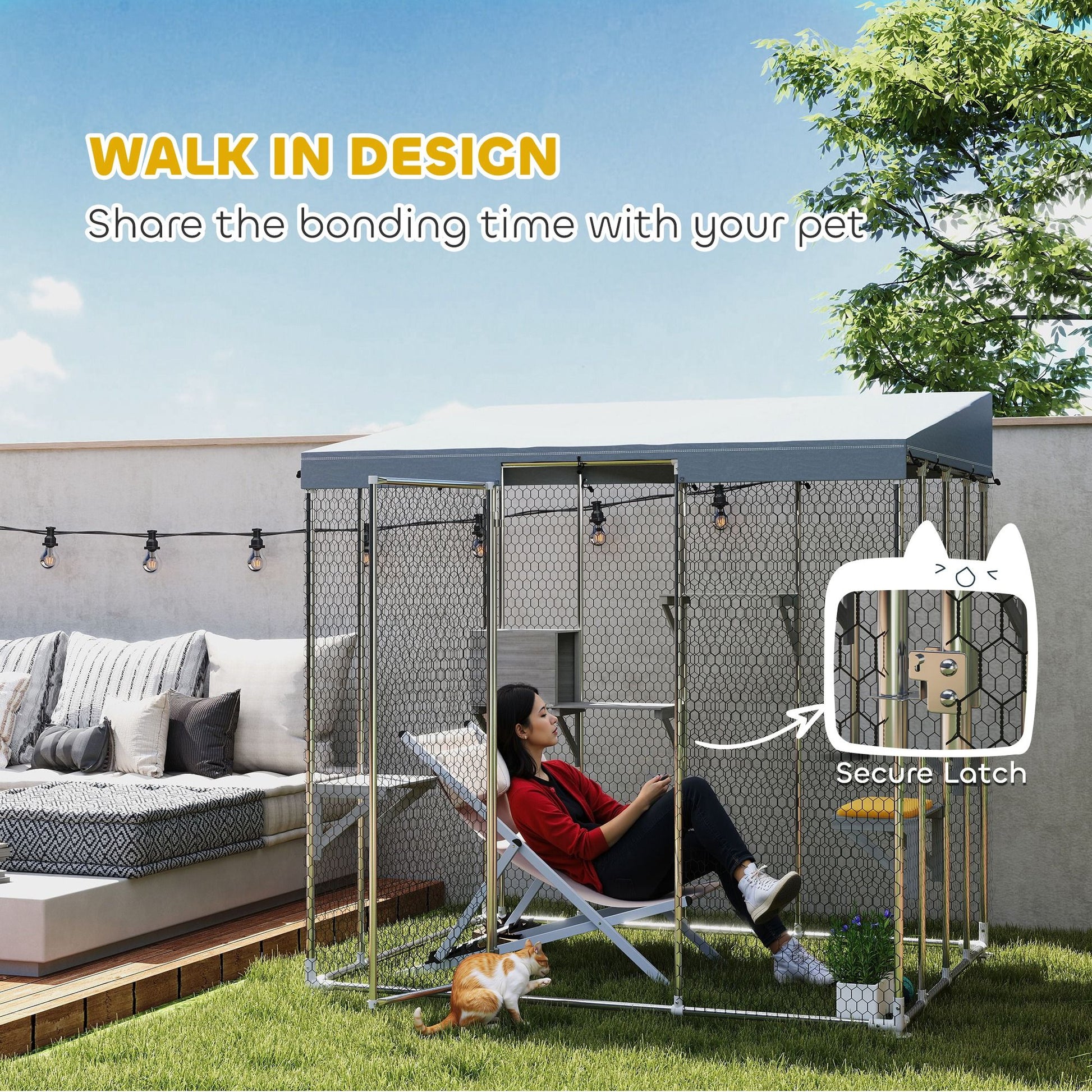 79" Galvanized Steel Large Catio with Waterproof Canopy, Sleeping