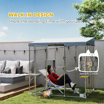 79" Galvanized Steel Large Catio with Waterproof Canopy, Sleeping