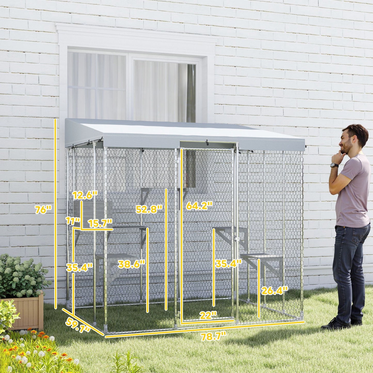 79" Galvanized Steel Large Catio with Waterproof Canopy, Sleeping