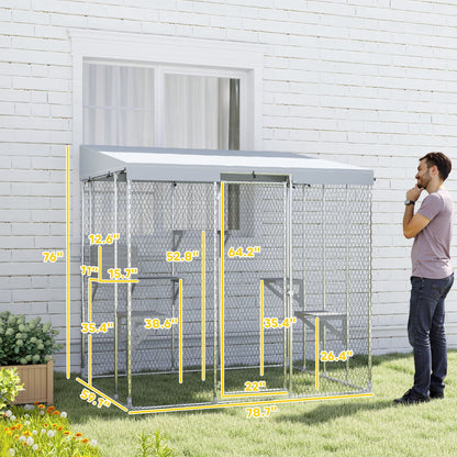79" Galvanized Steel Large Catio with Waterproof Canopy, Sleeping