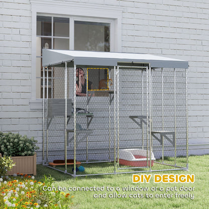 79" Galvanized Steel Large Catio with Waterproof Canopy, Sleeping