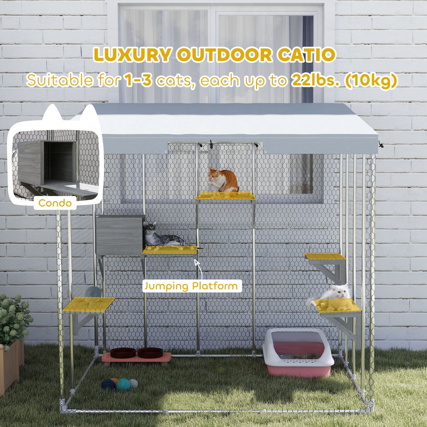 79" Galvanized Steel Large Catio with Waterproof Canopy, Sleeping