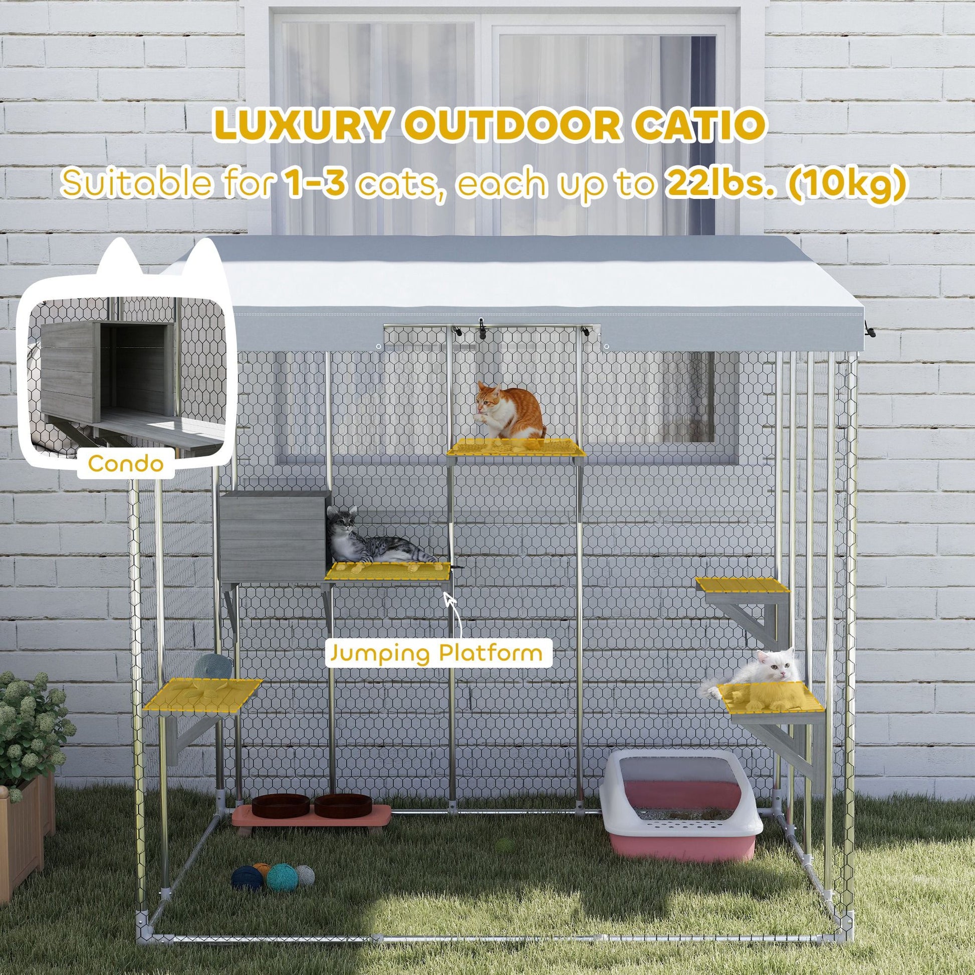 79" Galvanized Steel Large Catio with Waterproof Canopy, Sleeping