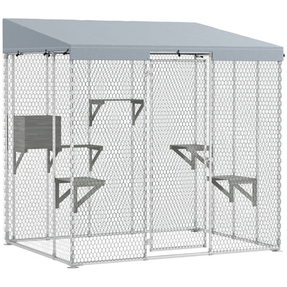 79" Galvanized Steel Large Catio with Waterproof Canopy, Sleeping