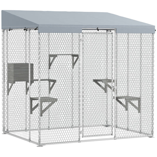 79" Galvanized Steel Large Catio with Waterproof Canopy, Sleeping