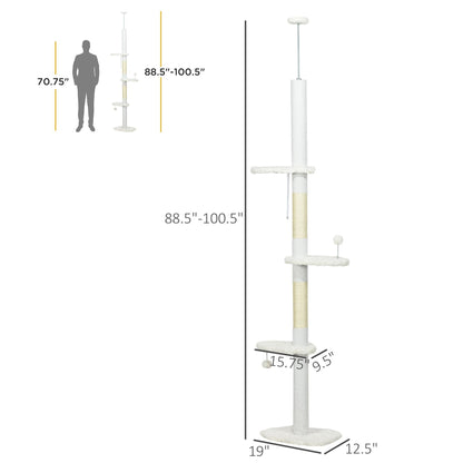 8.4' Floor to Ceiling Cat Tree, Adjustable Height, White