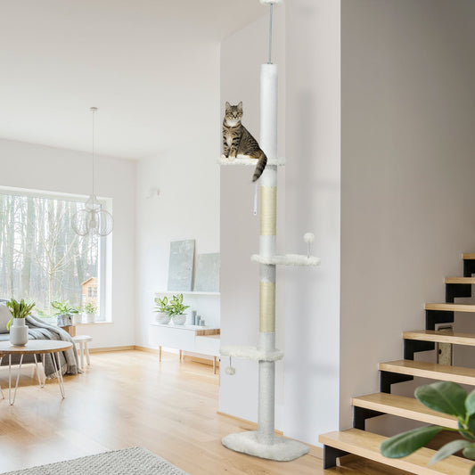 8.4' Floor to Ceiling Cat Tree, Adjustable Height, White