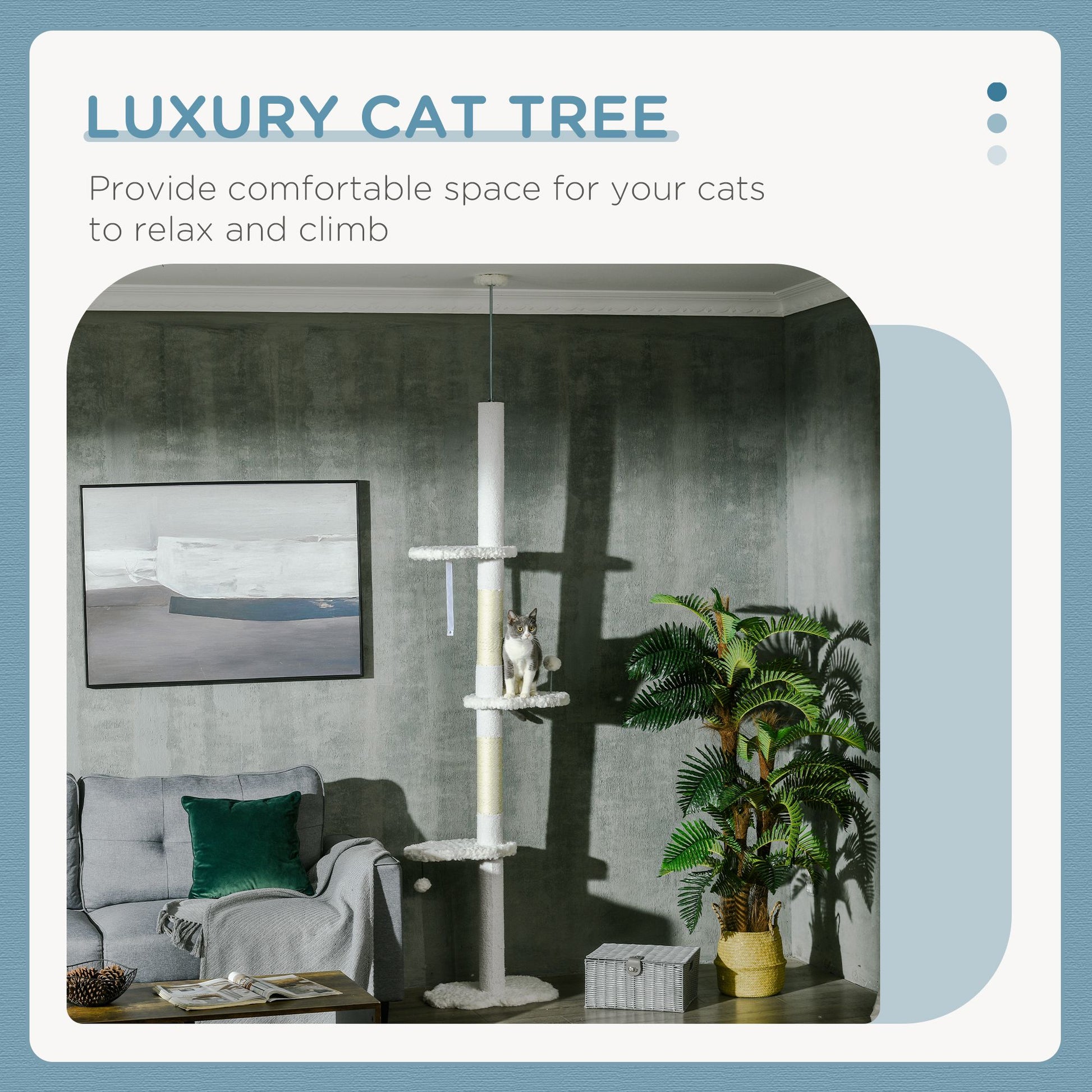 8.4' Floor to Ceiling Cat Tree, Adjustable Height, White