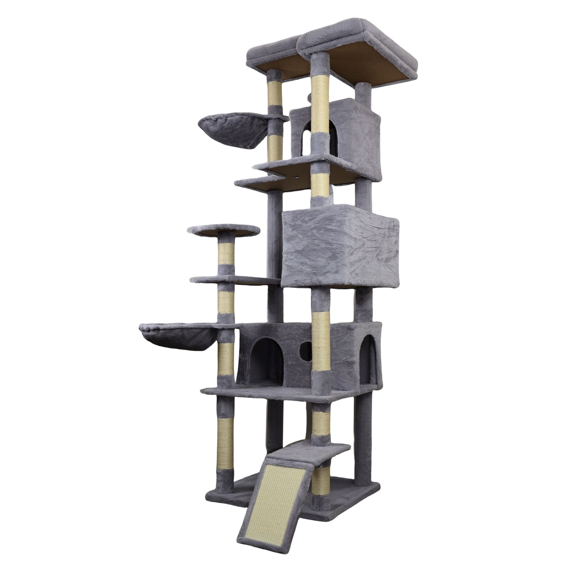 84.6 in Dark Gray Cat Tree Tower with Wide Base, 3 Large Hinding