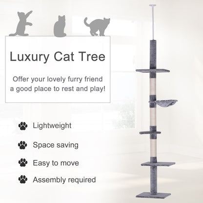 8.5' Adjustable Height Floor-to-Ceiling Vertical Cat Tree, 5 Level