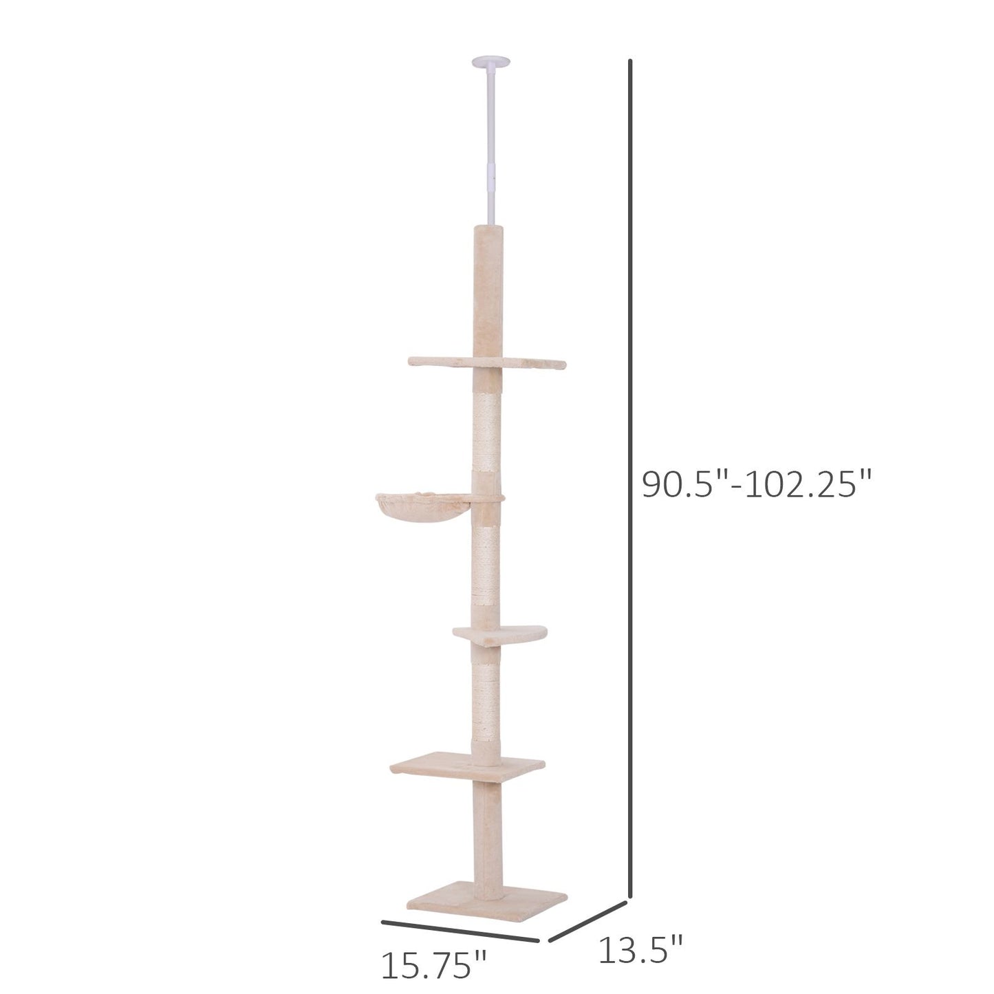 8.5' Vertical Cat Tree Adjustable Height Floor-to-Ceiling with 5