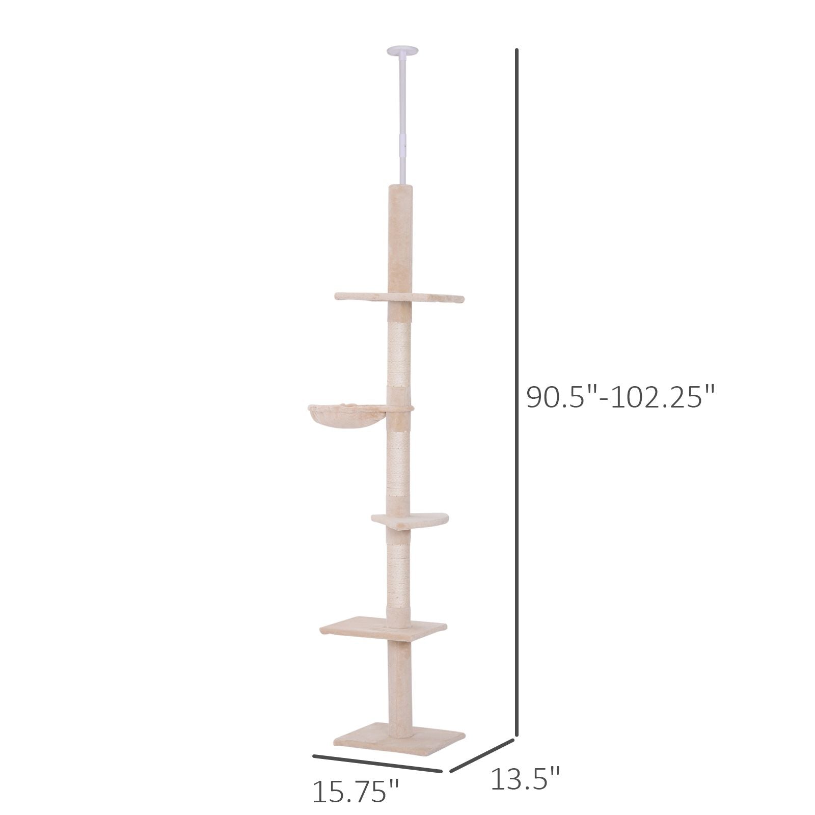 8.5' Vertical Cat Tree Adjustable Height Floor-to-Ceiling with 5