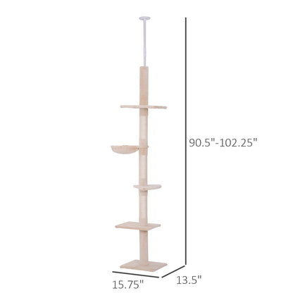 8.5' Vertical Cat Tree Adjustable Height Floor-to-Ceiling with 5