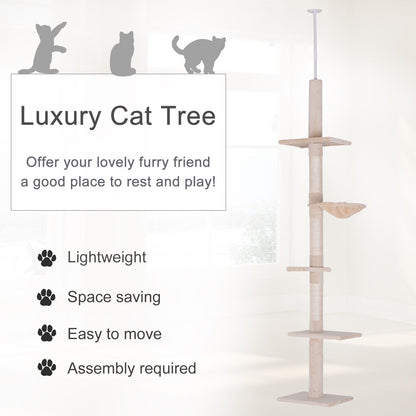 8.5' Vertical Cat Tree Adjustable Height Floor-to-Ceiling with 5