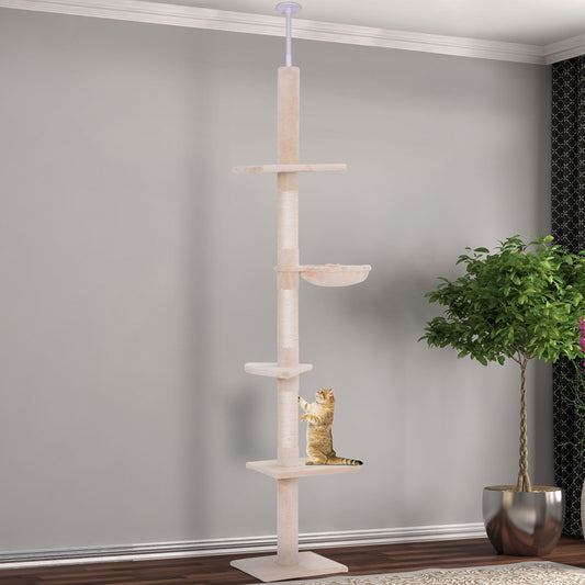 8.5' Vertical Cat Tree Adjustable Height Floor-to-Ceiling with 5