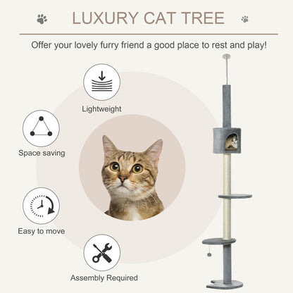 85.5" Adjustable Height Cat Tree Floor-to-Ceiling 4-Tier Climbing