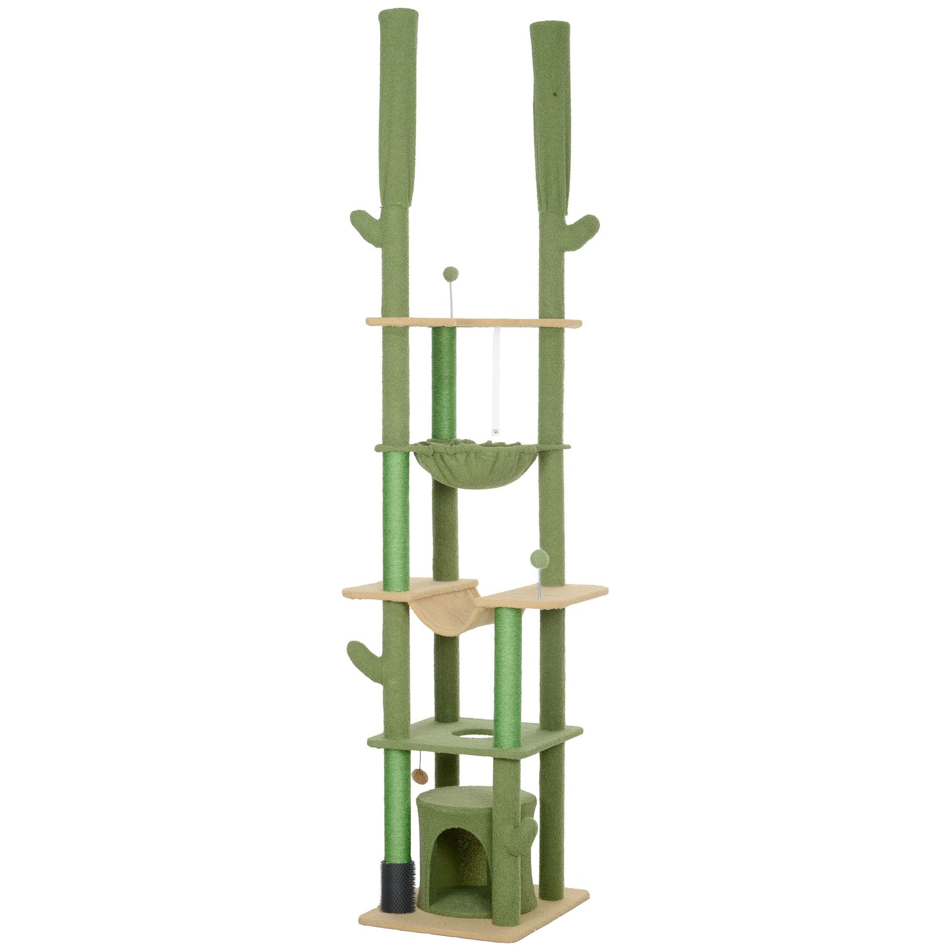 Floor to Ceiling Cat Tree, Cat Climbing Tower with Grooming Brush