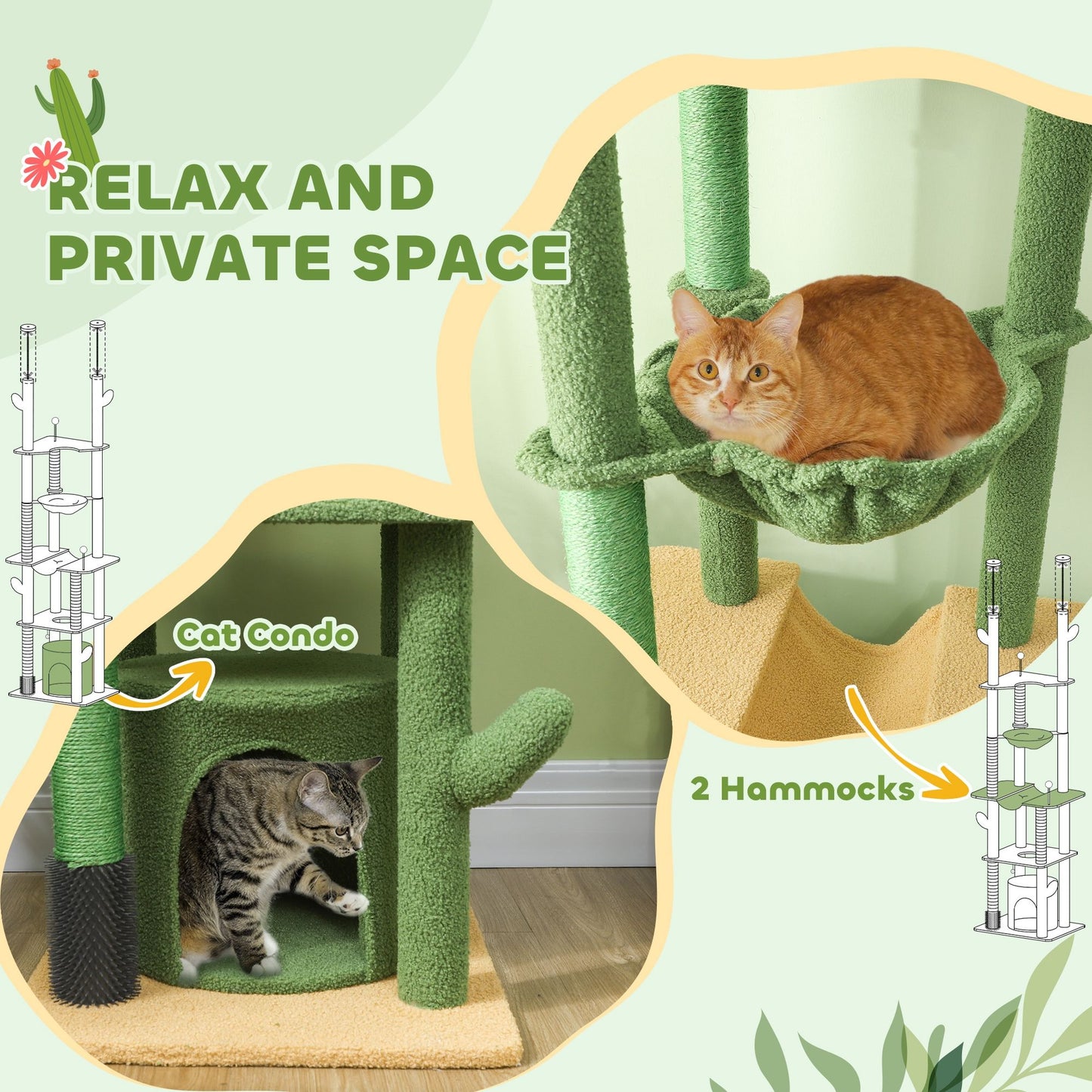 Floor to Ceiling Cat Tree, Cat Climbing Tower with Grooming Brush