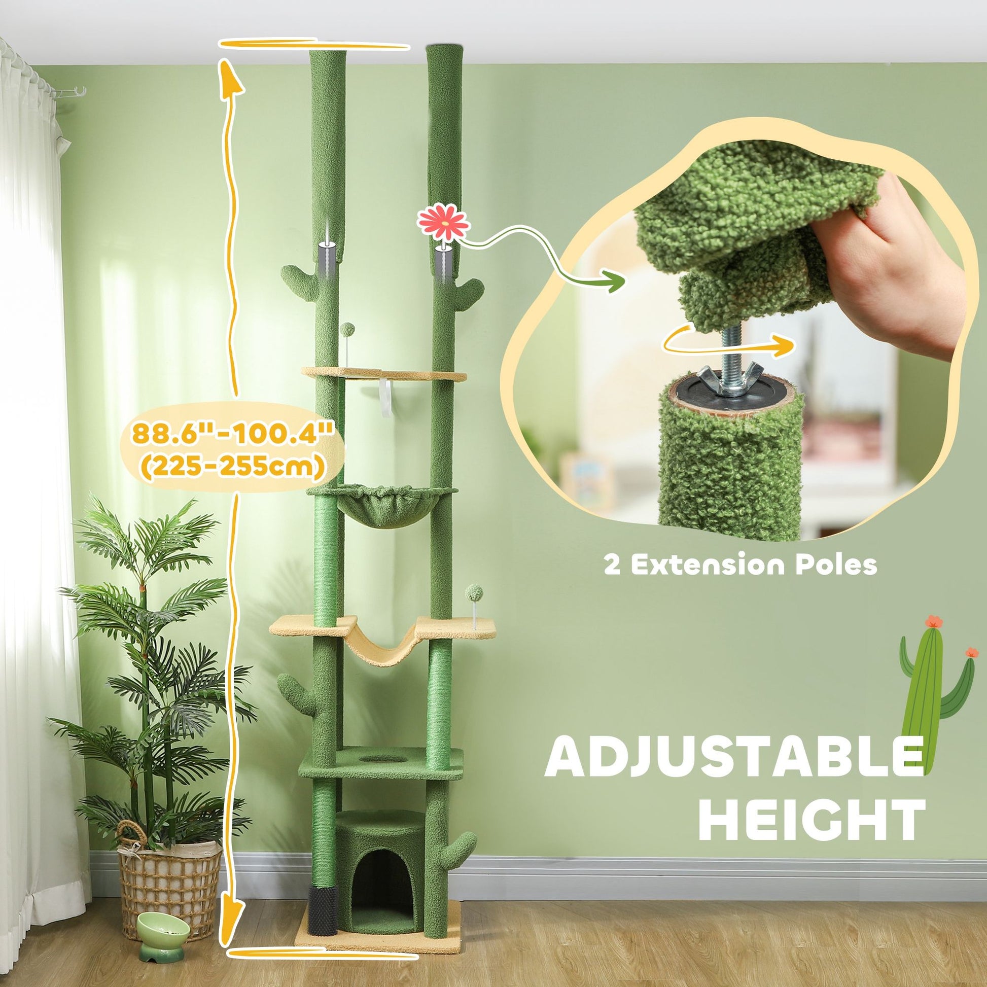 Floor to Ceiling Cat Tree, Cat Climbing Tower with Grooming Brush