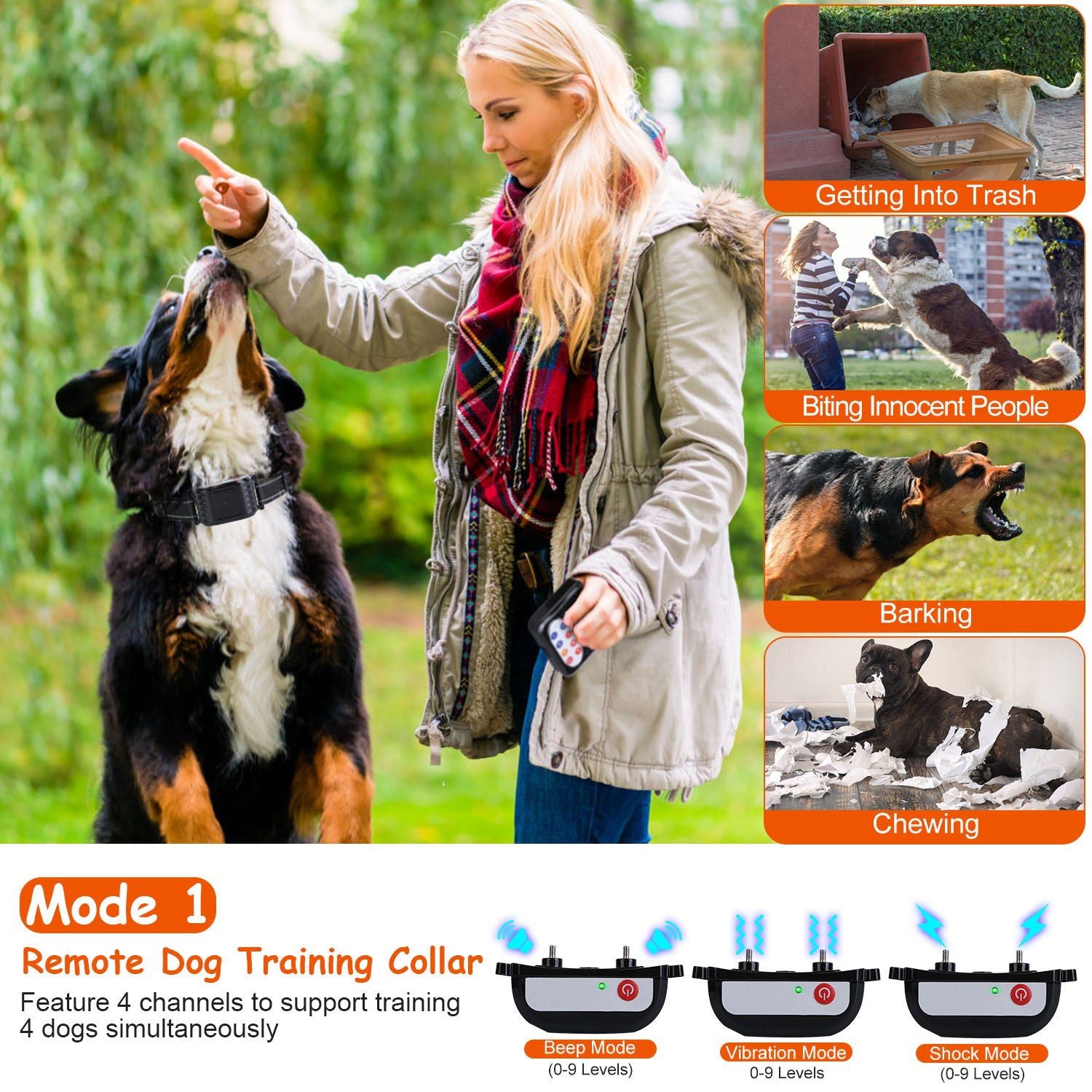 990FT Range Dog Wireless Fence Remote Training Collar IPX6