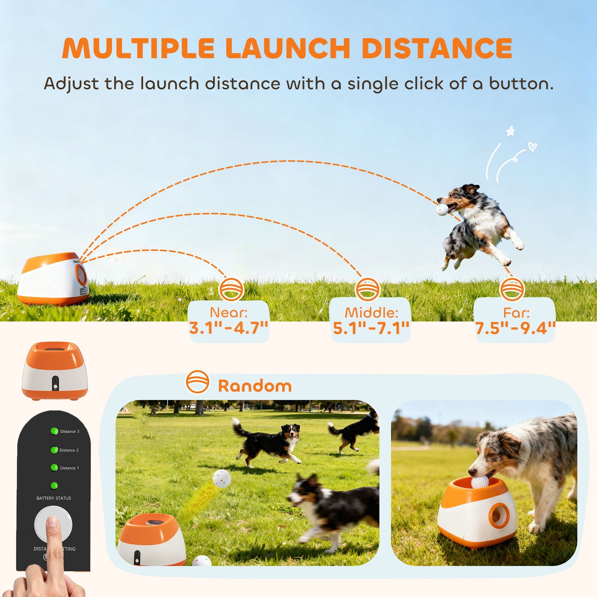 Automatic Dog Ball Launcher with 26-79 FT Distance, Automatic Ball