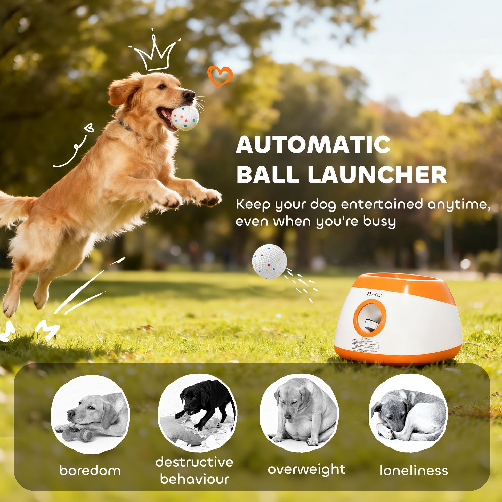 Automatic Dog Ball Launcher with 26-79 FT Distance, Automatic Ball