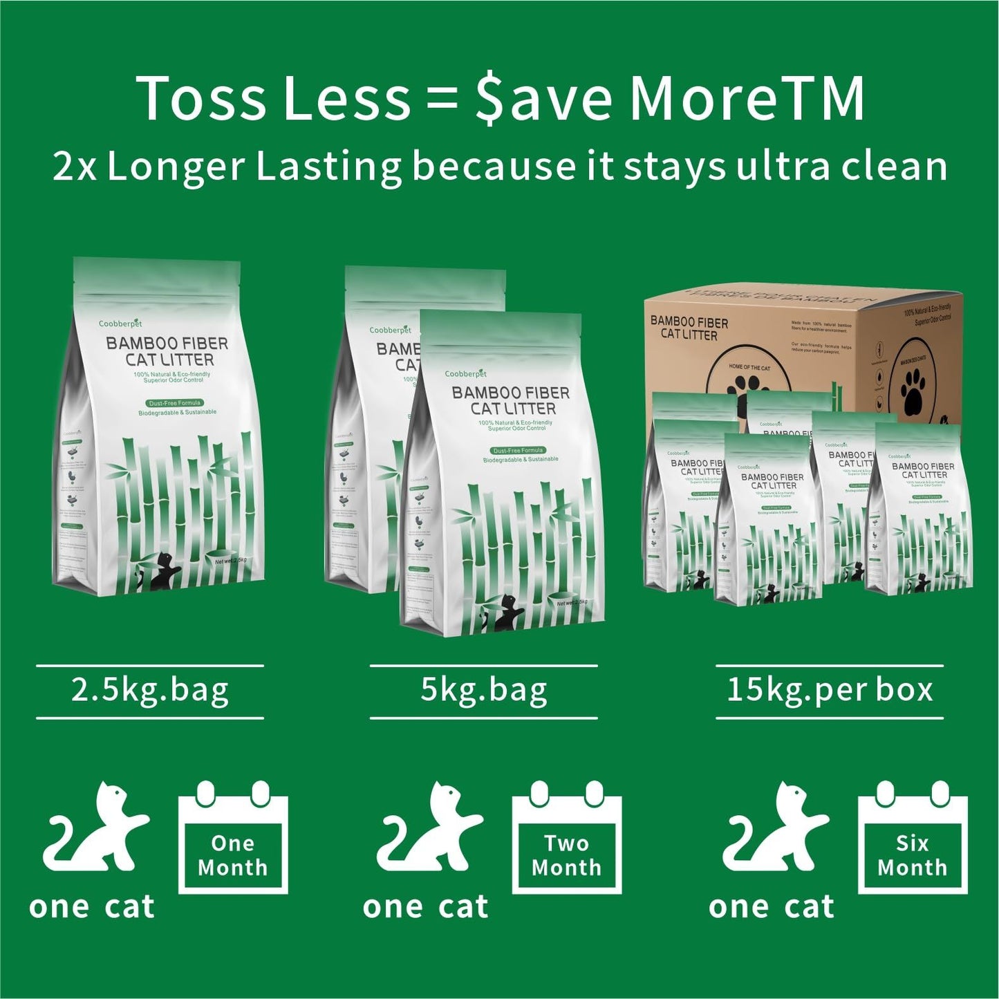 Bamboo Fiber Cat Litter 5kg, Natural Clumping Cat Litter with Odor