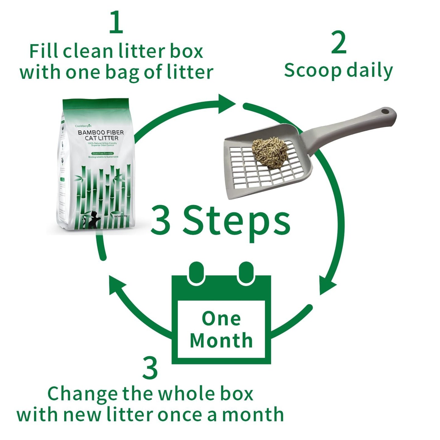 Bamboo Fiber Cat Litter 5kg, Natural Clumping Cat Litter with Odor