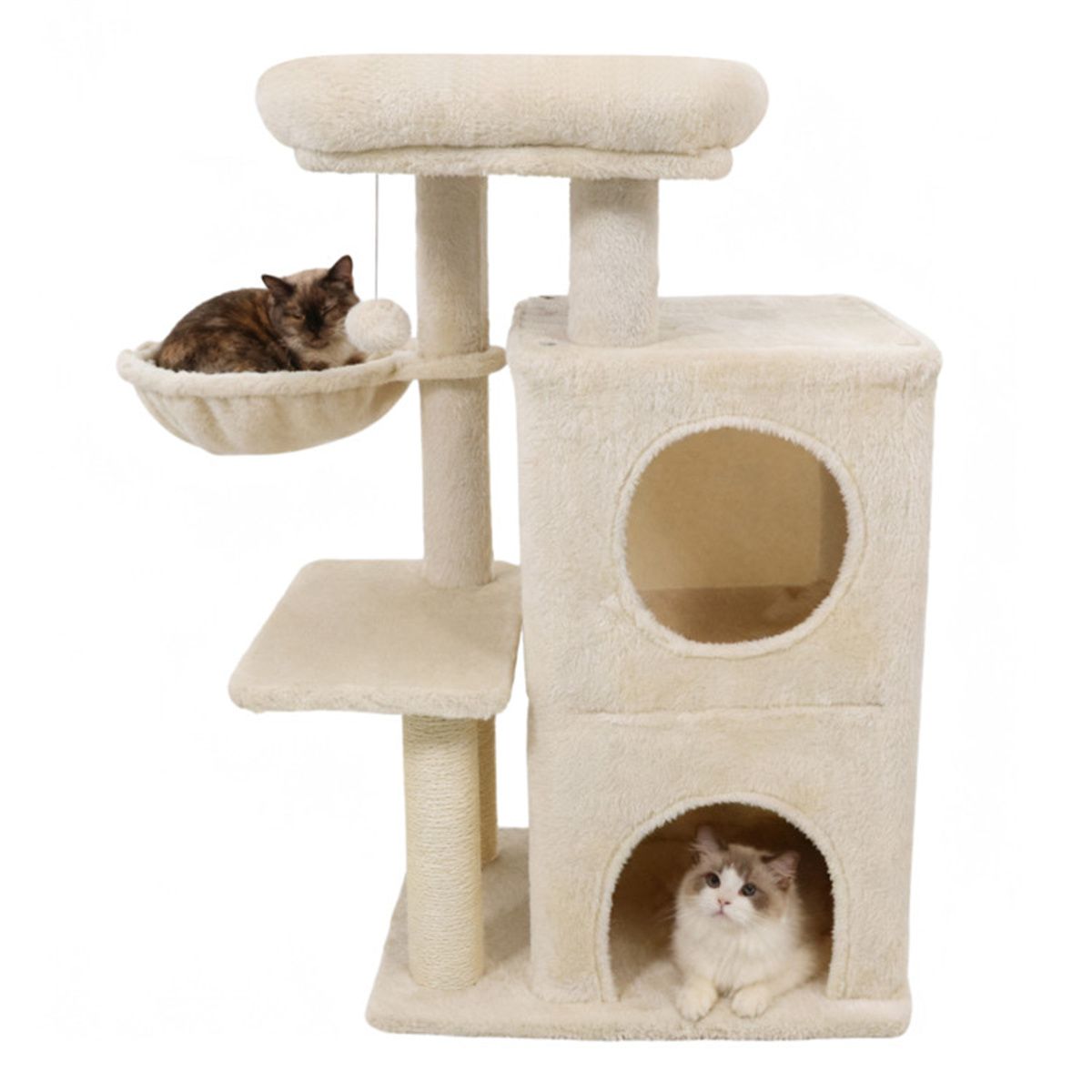 Beige 33.5" Multi-Level Cat Tree with 2-Tier Condo, Sisal