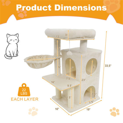 Beige 33.5" Multi-Level Cat Tree with 2-Tier Condo, Sisal