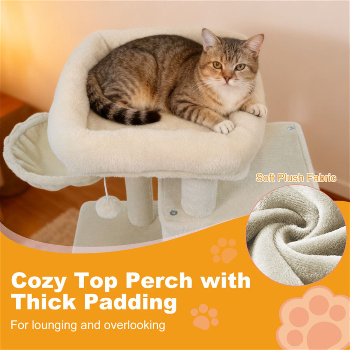 Beige 33.5" Multi-Level Cat Tree with 2-Tier Condo, Sisal