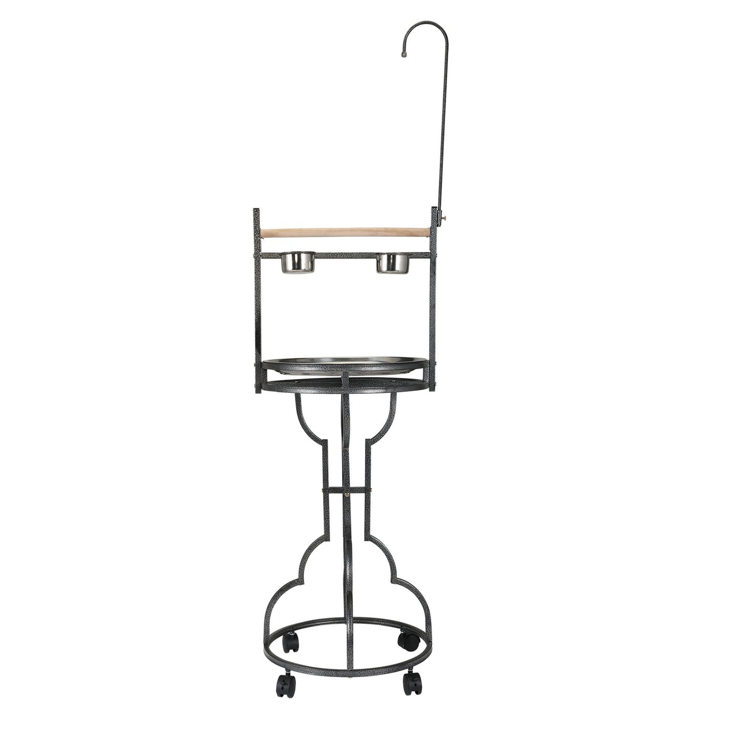 Bird Stand Rack with Solid Wood Perch, Feeding Bowls, Waste Tray