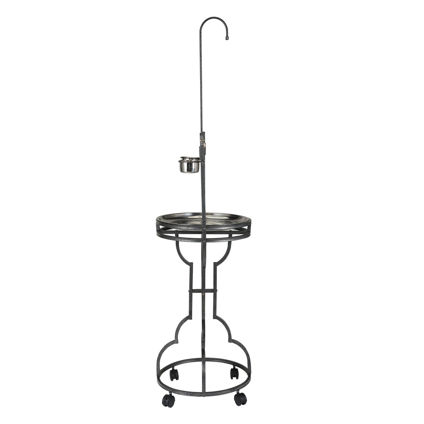 Bird Stand Rack with Solid Wood Perch, Feeding Bowls, Waste Tray