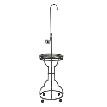 Bird Stand Rack with Solid Wood Perch, Feeding Bowls, Waste Tray