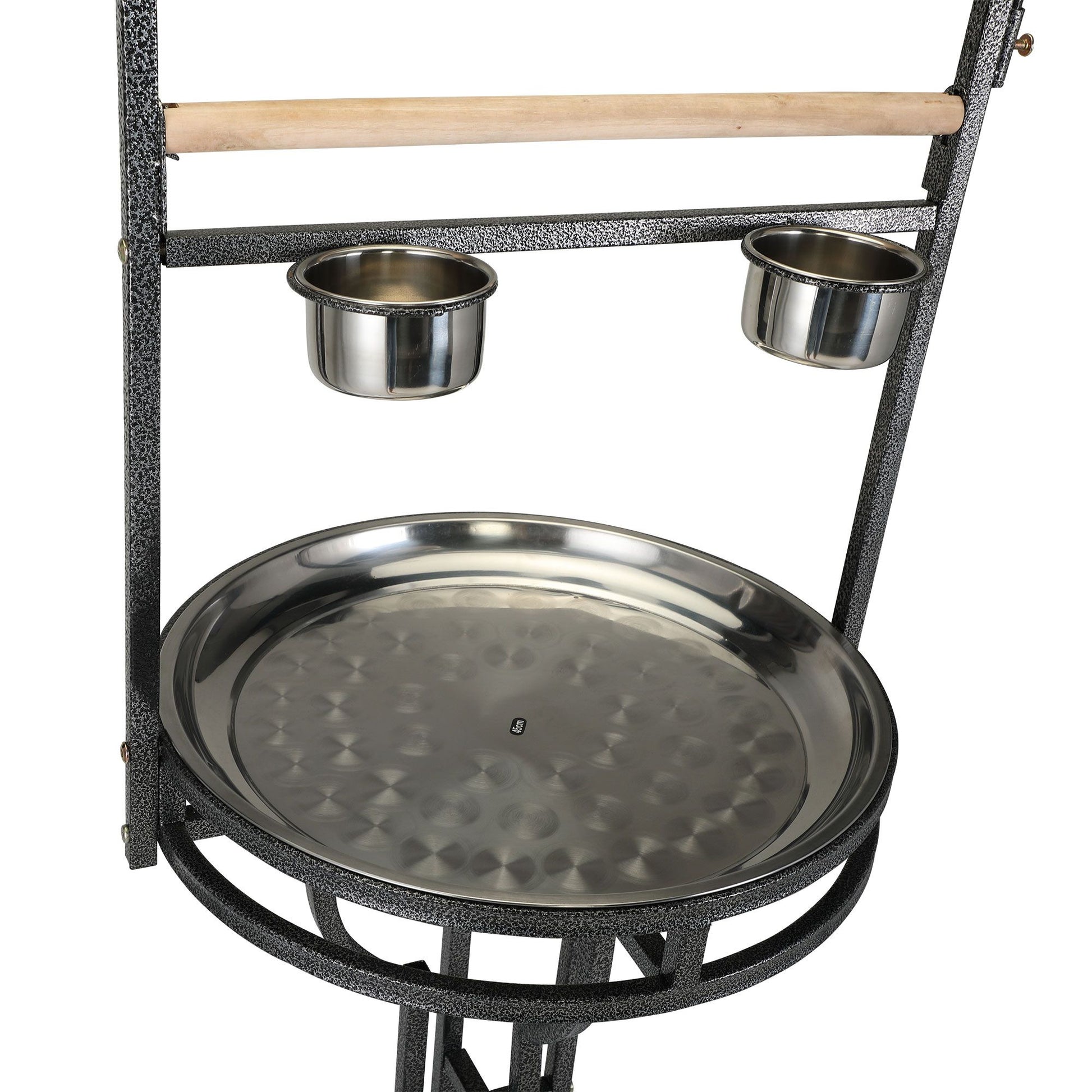 Bird Stand Rack with Solid Wood Perch, Feeding Bowls, Waste Tray
