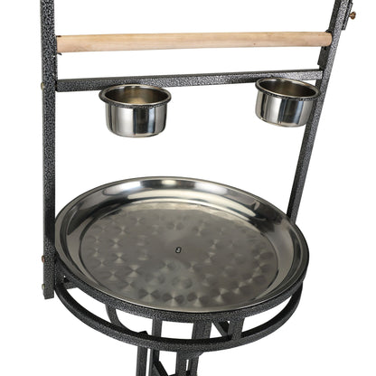 Bird Stand Rack with Solid Wood Perch, Feeding Bowls, Waste Tray