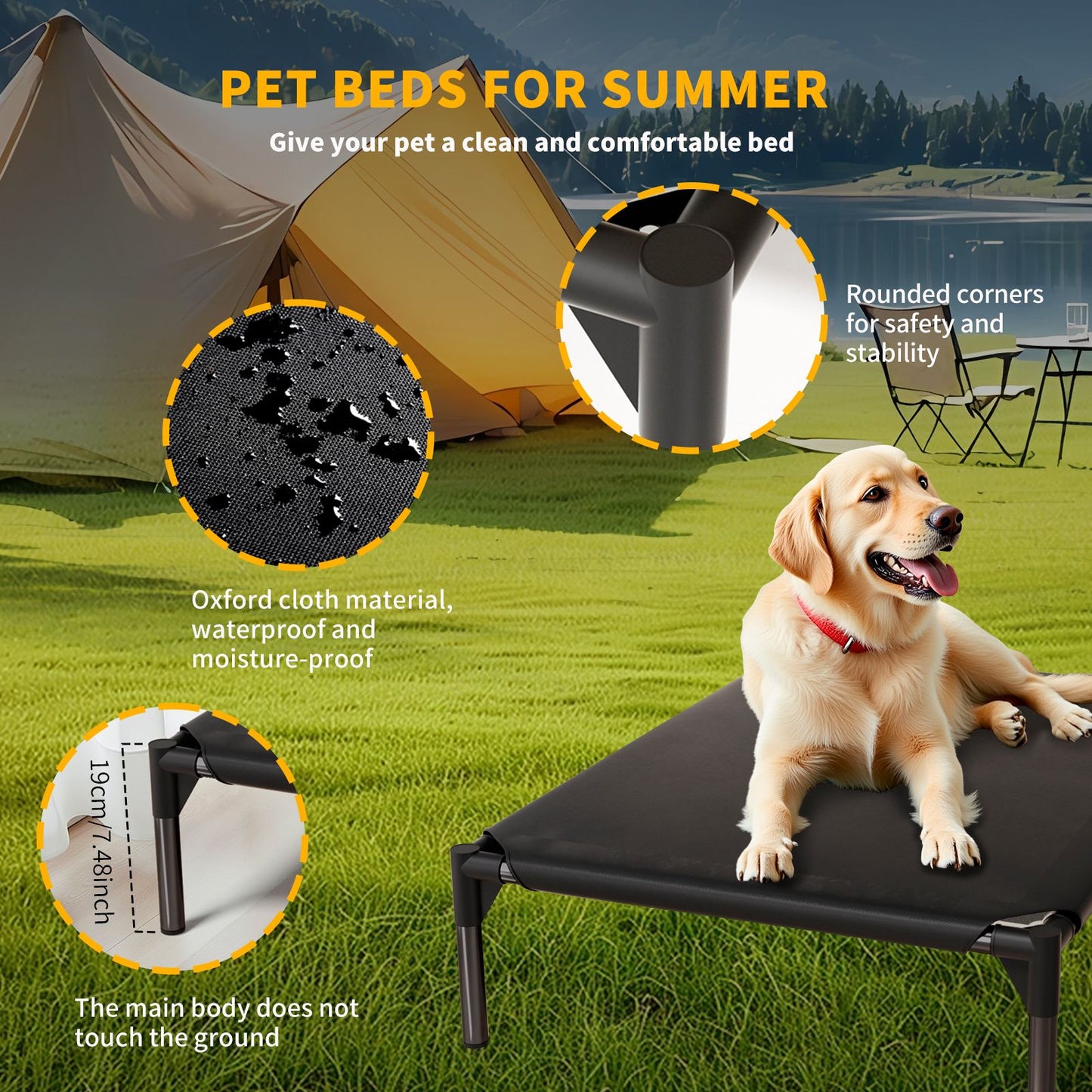 Breathable Raised Oxford Pet Bed Fits Small to Large Dogs