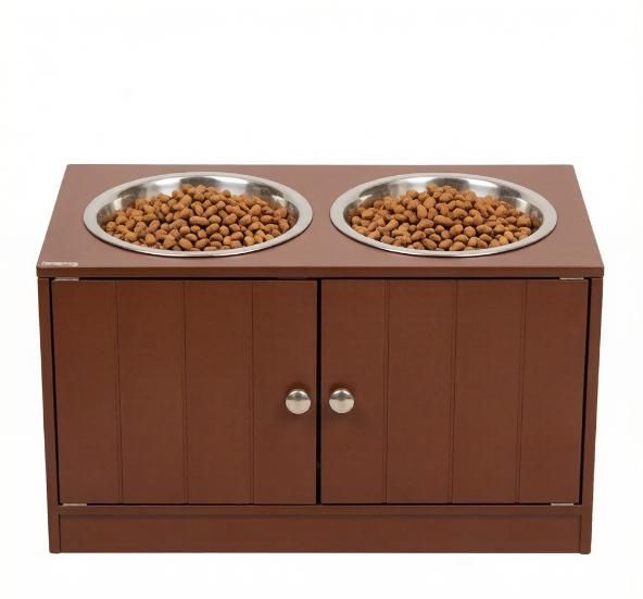 Brown Elevated Dog Bowls with Storage Cabinet Raised Dog Bowl Stand