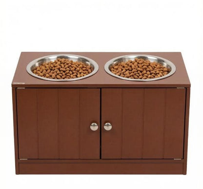 Brown Elevated Dog Bowls with Storage Cabinet Raised Dog Bowl Stand