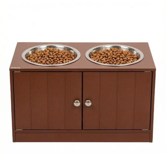 Brown Elevated Dog Bowls with Storage Cabinet Raised Dog Bowl Stand