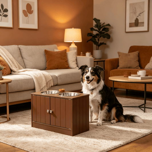 Brown Elevated Dog Bowls with Storage Cabinet Raised Dog Bowl Stand