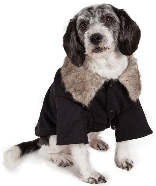 Buttoned Fashion Faux-Fur Collared Wool Pet Coat