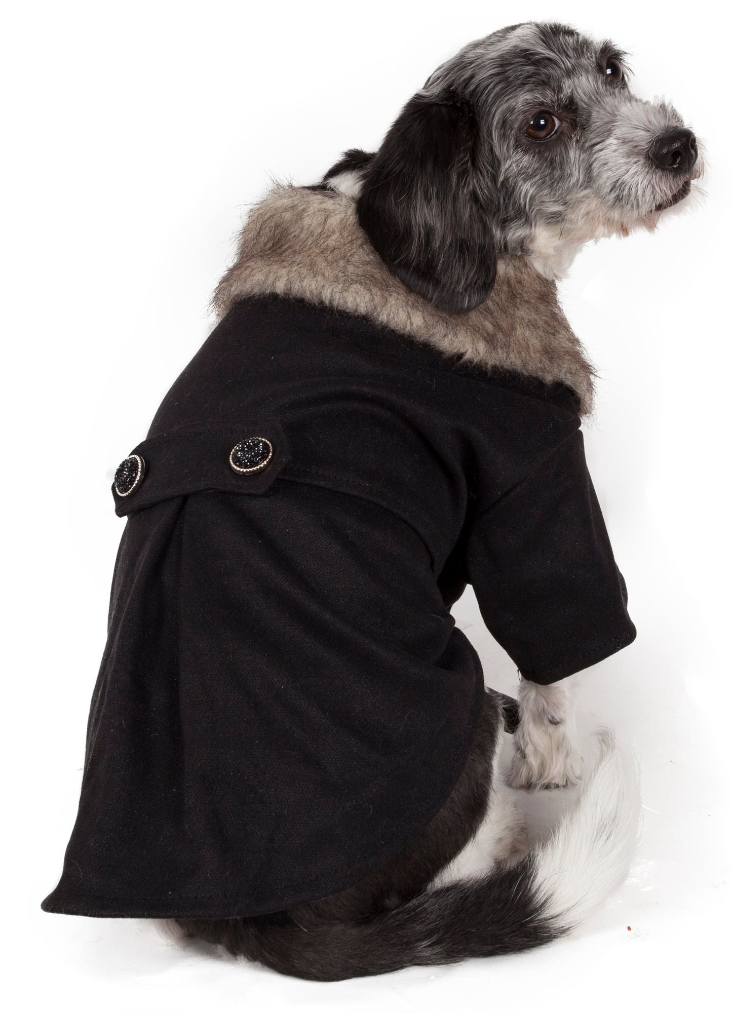 Buttoned Fashion Faux-Fur Collared Wool Pet Coat