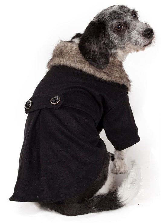 Buttoned Fashion Faux-Fur Collared Wool Pet Coat