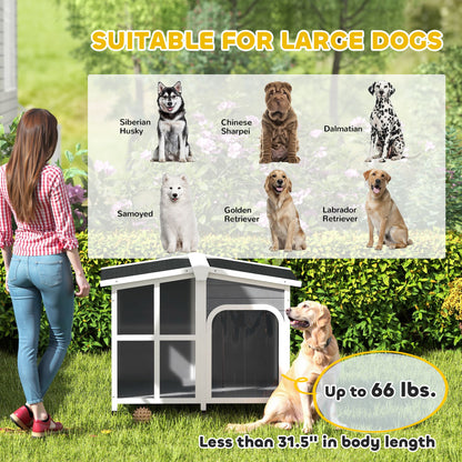 Cabin-Style Wooden Dog House for Large Dogs with Openable Roof &