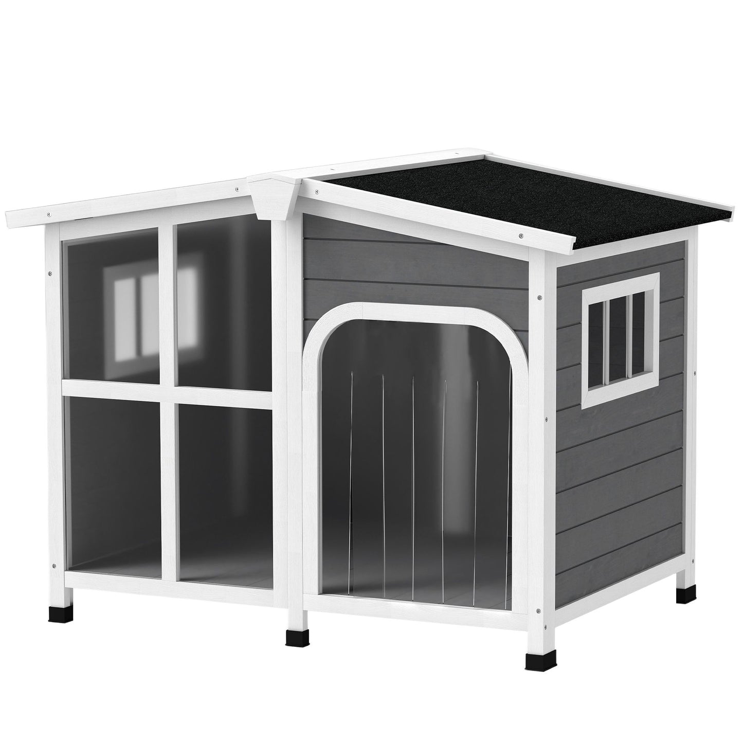 Cabin-Style Wooden Dog House for Large Dogs with Openable Roof &