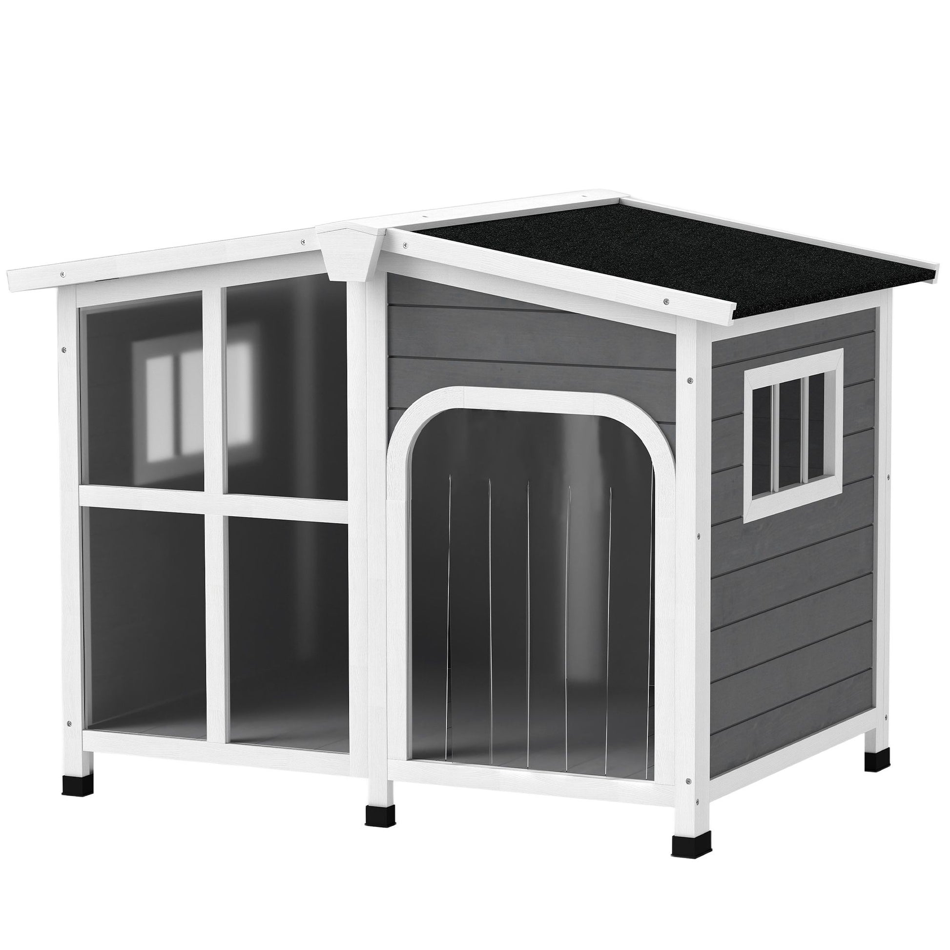 Cabin-Style Wooden Dog House for Large Dogs with Openable Roof &